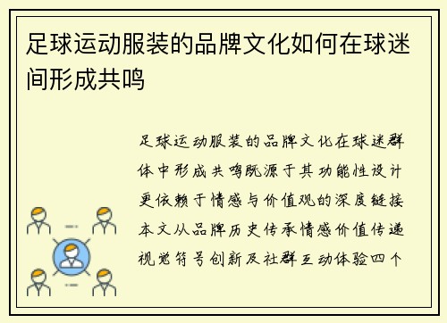 足球运动服装的品牌文化如何在球迷间形成共鸣