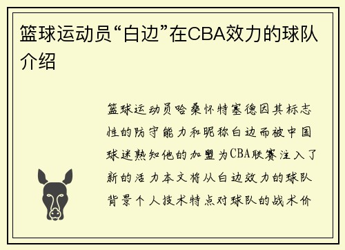 篮球运动员“白边”在CBA效力的球队介绍